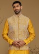 Festive Wear Mustard Yellow Thread Embroidered Nehru Jacket Set